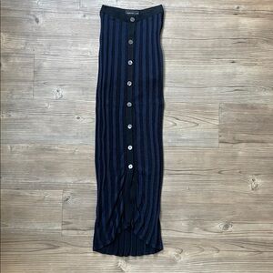 ARITZIA-Babaton Mesh Knit Long Striped Knit Skirt Button Front Indigo size XXS